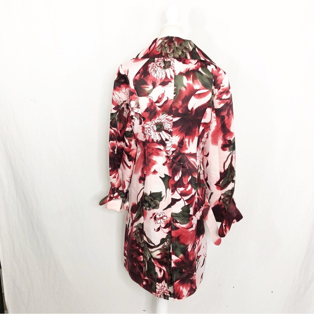 Susan Lucci Silky Floral Trench Coat Dress Overcoat, Size 8, Pink Red - Picture 2 of 3